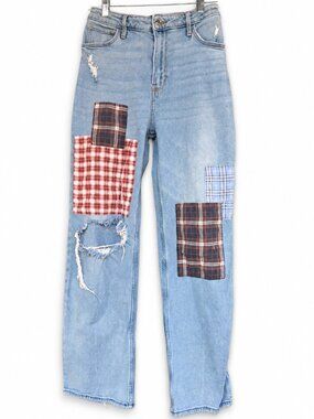 Hollister Ultra High Rise Patchwork Dad Jeans Cottagecore Plaid